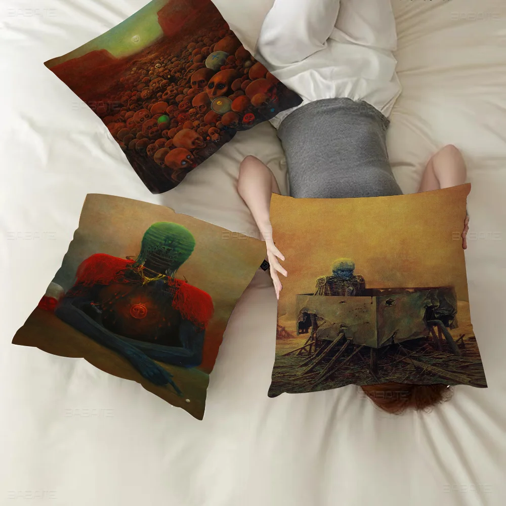 Zdzislaw Beksinski Art Pillow Covers Cartoon Sofa Decorative Home Double-sided Printing Short Plush Cute Cushion Cover