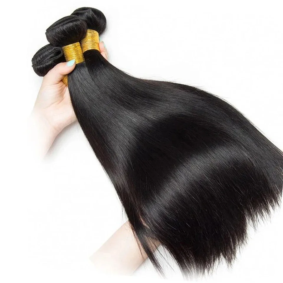 Extensiones de cabello humano liso para mujer, cabello Remy brasileño 28 30 32 40 pulgadas, cierre de encaje, extensiones 100% naturales