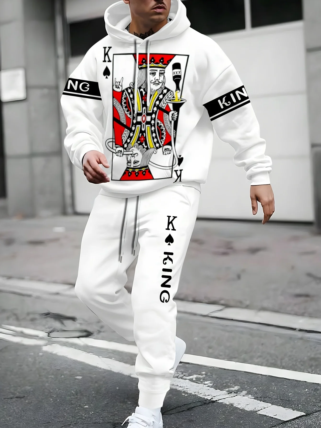 

Autumn and Winter Men Hoodie Set Men Poker Card Pattern Gradient Color Hoodie Set Men Casual Set Men Gradient Set Quick Drying