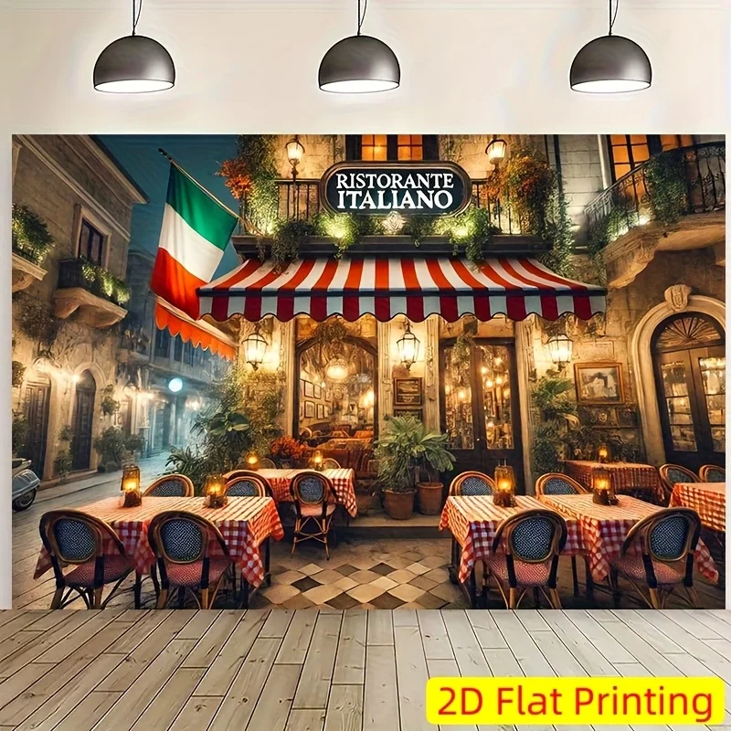 1pc2Dflat bannerItalian Restaurant Banner - Vibrant Square Scene，No Power Supply Required - Image 2