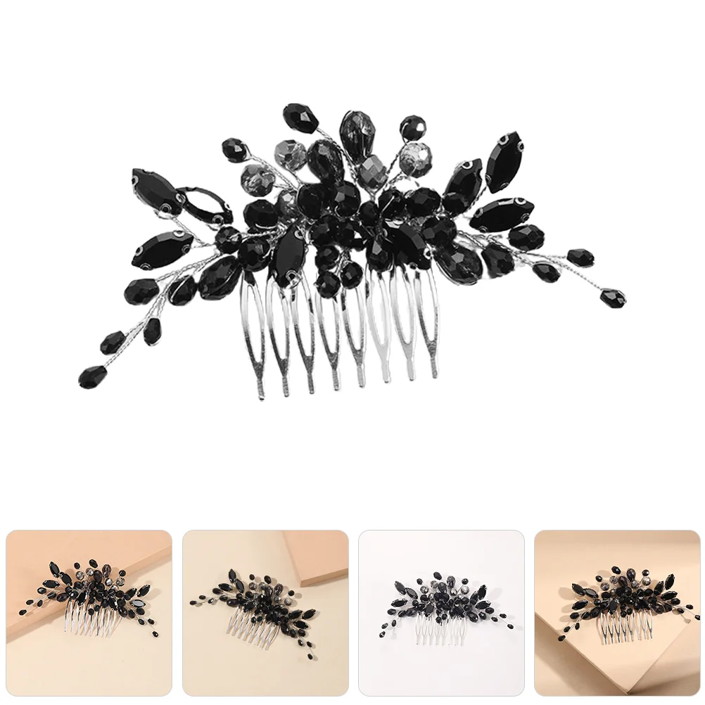 Pente de grampo de cabelo para noiva, acessórios decorativos de casamento, strass lateral preto, feminino