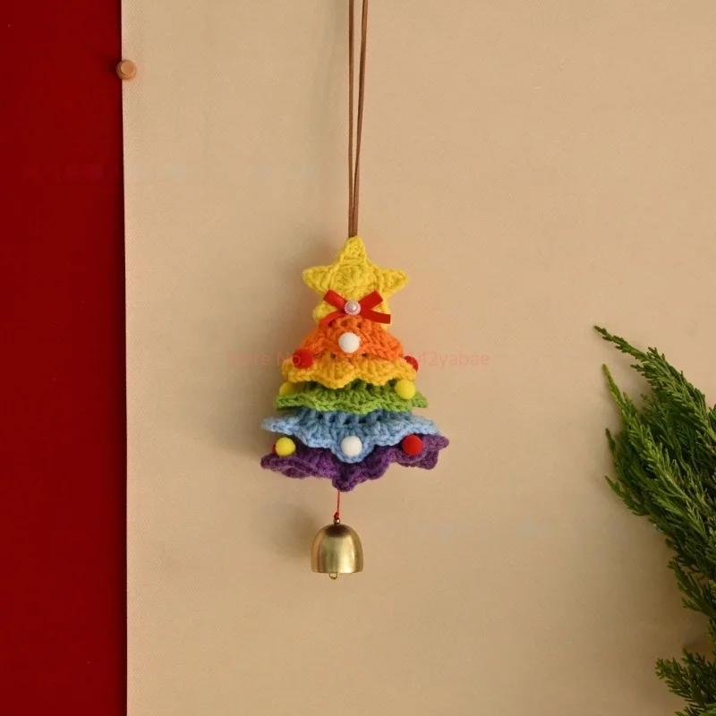 New Knitted Christmas Tree With Jingle Bell Plush Christmas Hanging Charm Wool Crochet Christmas Tree For Christmas Party Decor
