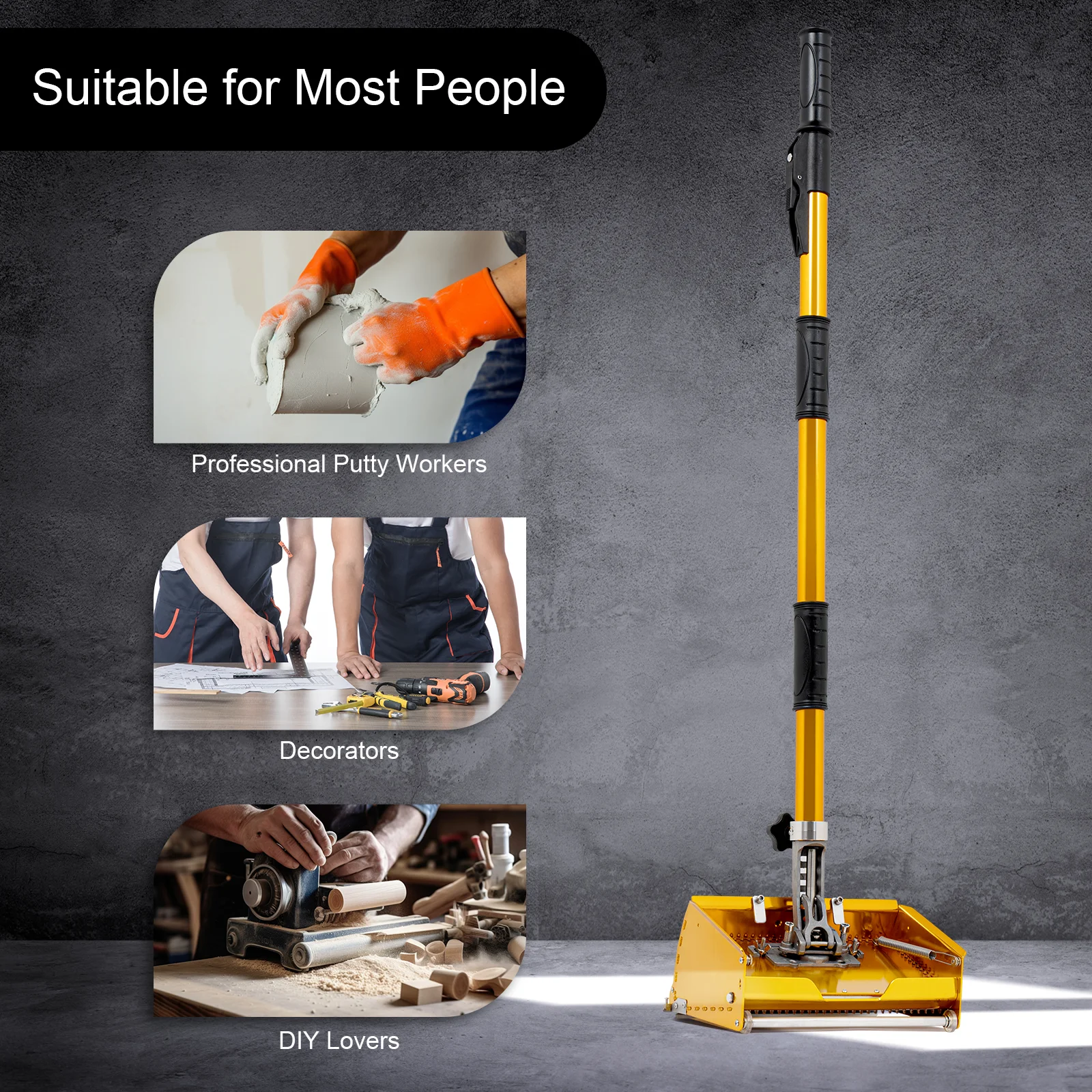 9.8'' Drywall Plastering Flat Finishing Plaster Box Tool with 40-63.8'' Extendable Handle