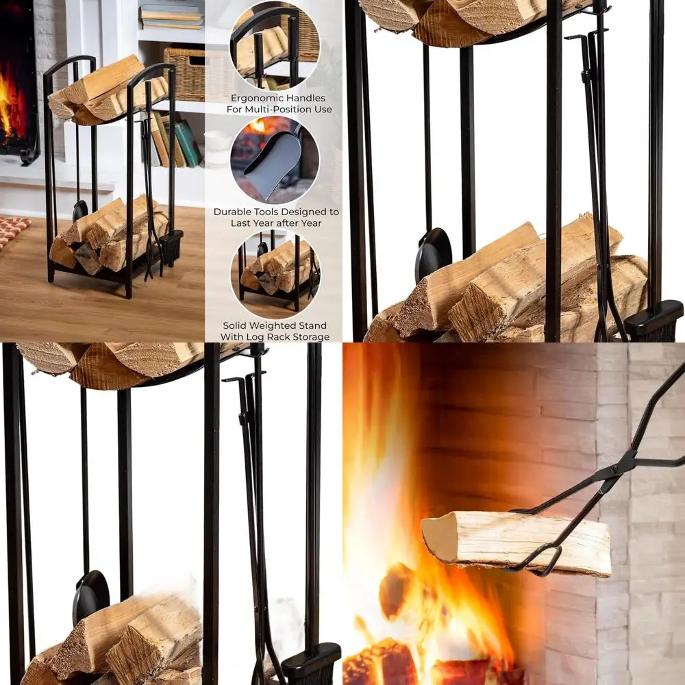 

Набор инструментов для железного камина ручной работы из 30 штук | Черная кованая ручка | Внутренняя/наружная бревенчатая стойка и хранилище | Покер, Лопата, Кисть, Щипцы