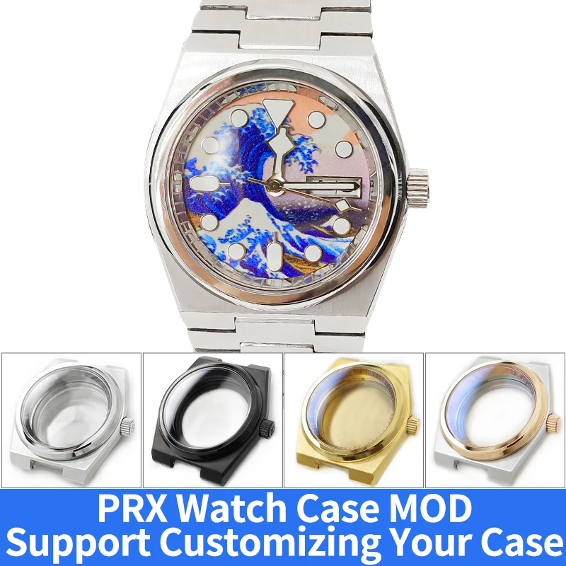 Fits PRX Watch Case Set MDO SKX007 NH35 4R36 Movement Stainless Steel 3\'o Clock Sapphire Crystal Polishing/Brushed Watch Part