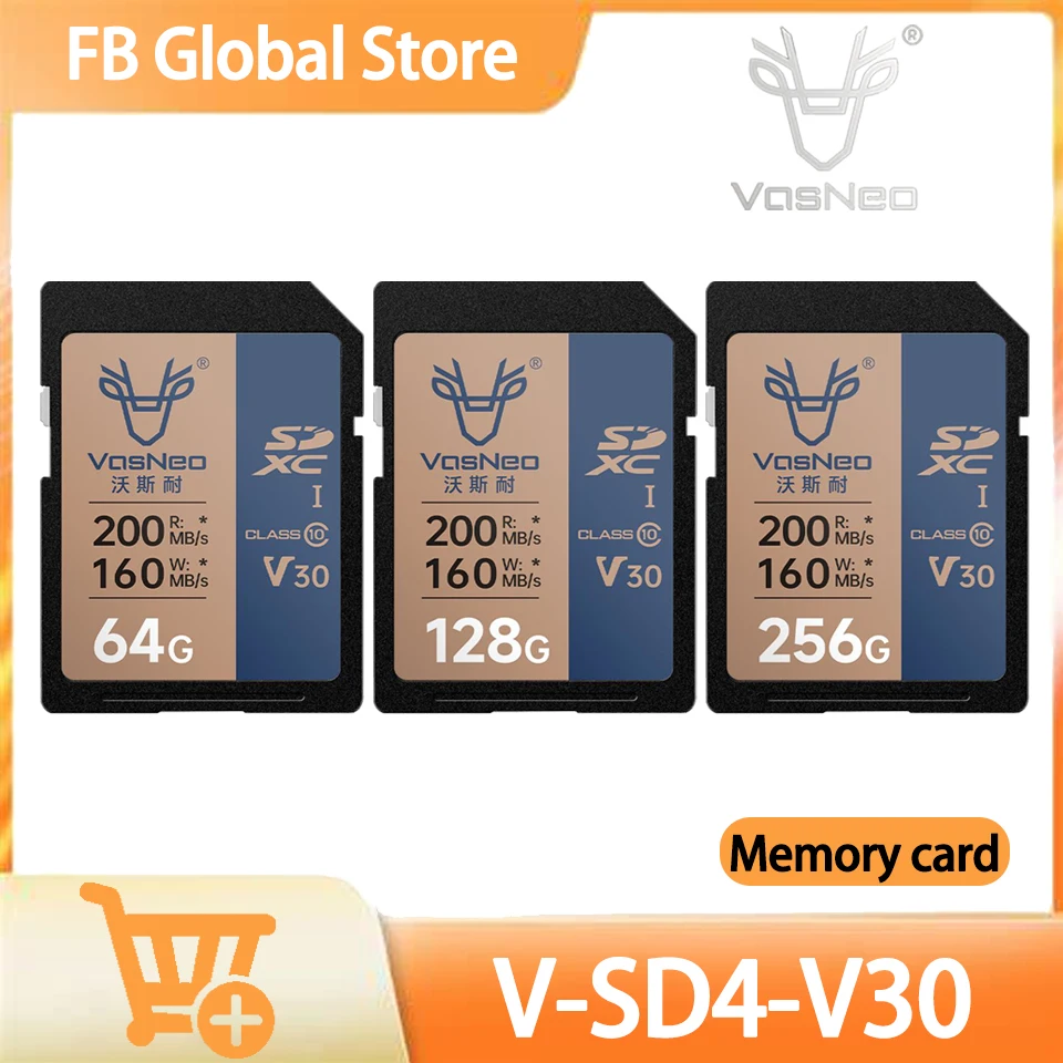 VasNeo SD4.0 V30 64G 128G 256G Memory Card High Speed Transfer UHS-I SD Storage Card to Capture 4K HD Video for Camera