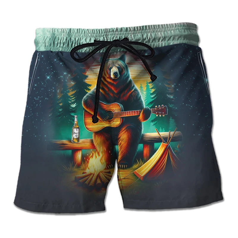 

Funny Bear Tiki 3D Print Short Pants For Men Clothes Hawaiian Vacation Beach Shorts Casual Surfing Trunks Funny Animal Trousers