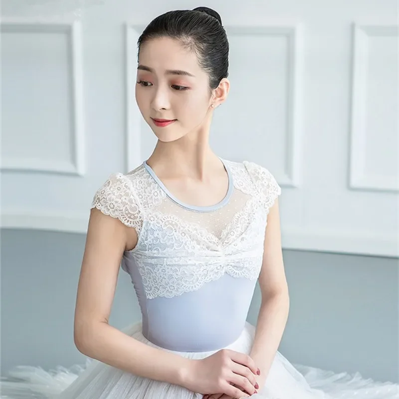 Leotardo de Ballet de manga corta, ropa de encaje para gimnasia, traje de competición profesional