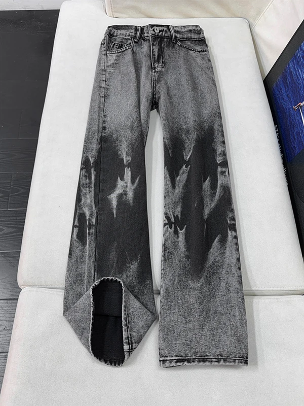 

Washed Tie Dye Men's Jeans High Street Style Gradual Color Leg Lengthening Slimming Micro Flared Pants Vintage Trendy Brand
