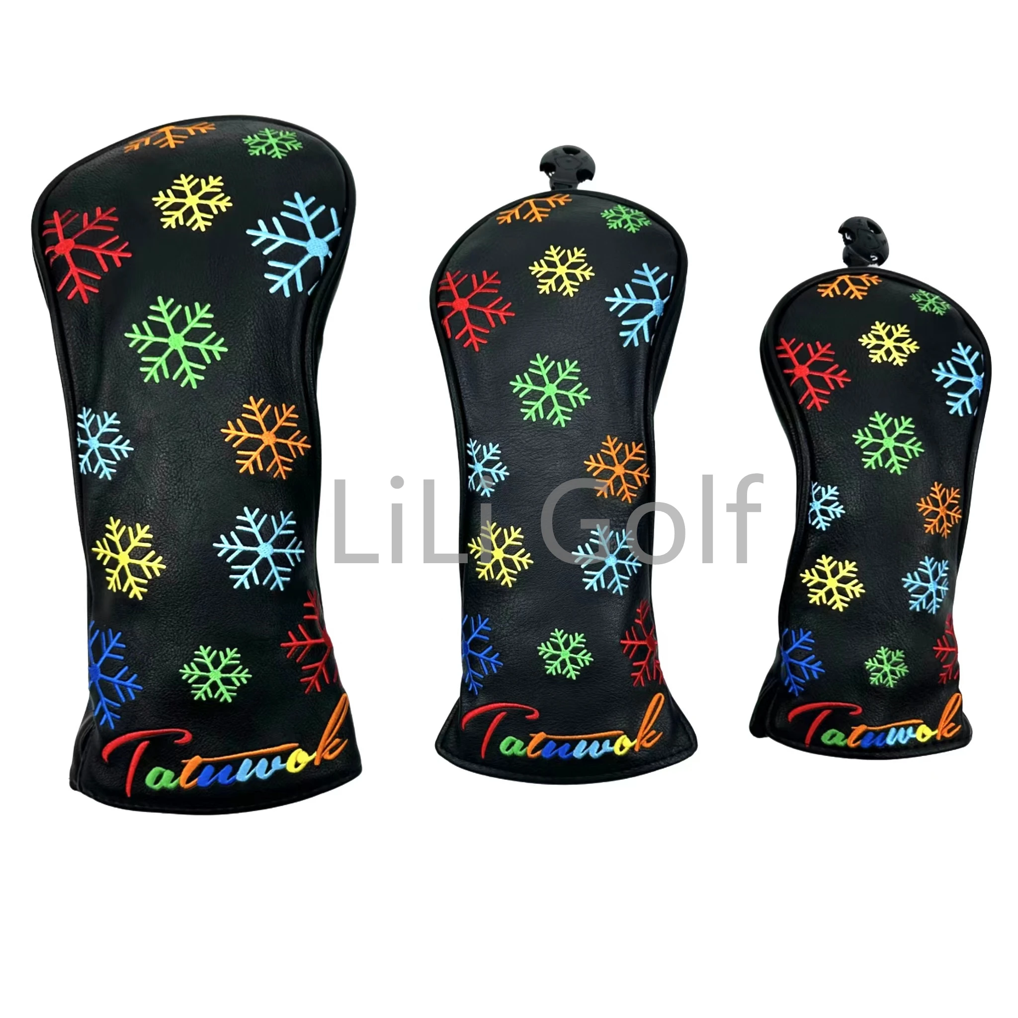 

1pc White/Black PU Leather with snowflake Embroidery Wood Head Cover Golf Club Driver Fairway Wood FW Hybrid Head Cover