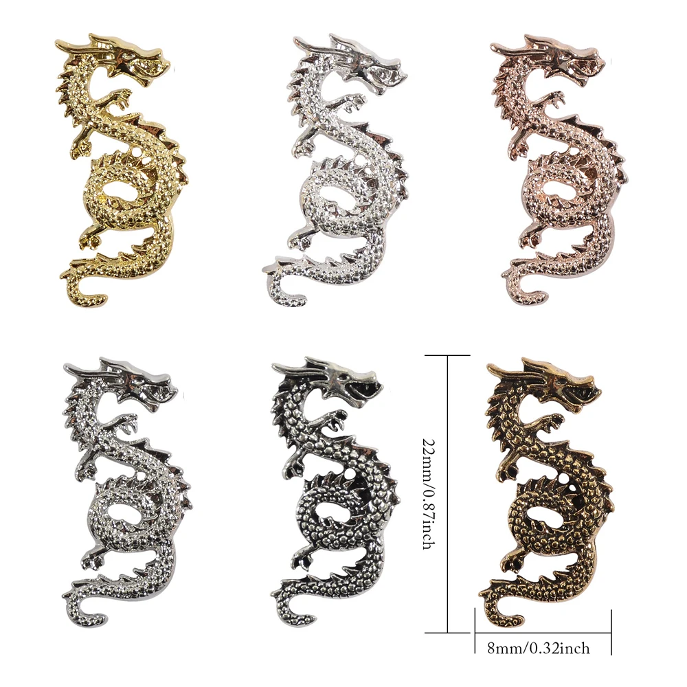 3d metal liga dragão para decoração de unhas, ouro e cor prata, gótico, punk, jóias, diy, diy, 10pcs