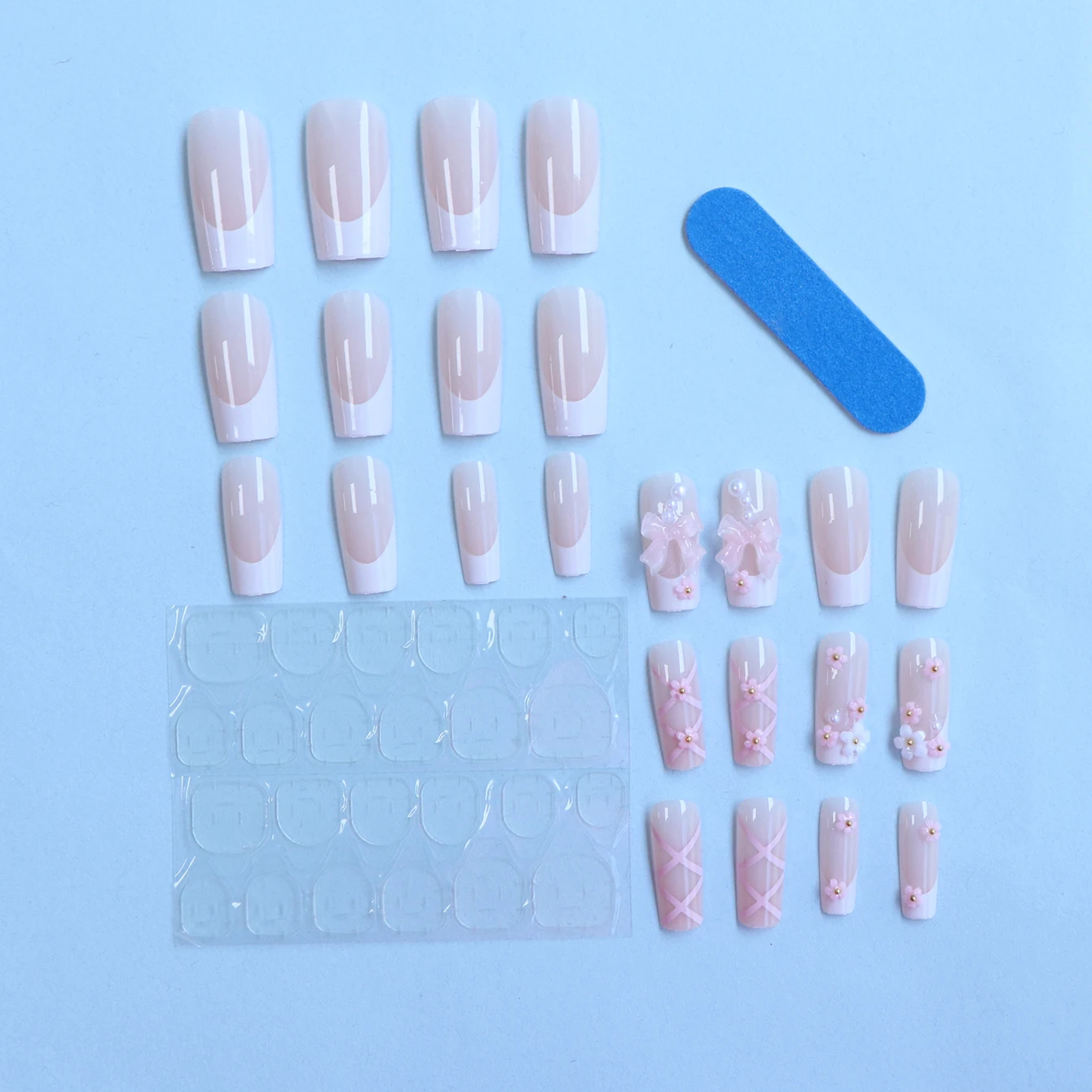 24pcs Coffin Shaped Fake Nails +1 Nail File +1 Jelly 24pcs Coffin Shaped Fake Nails +1 Nail File +1 Jelly_voghion.com