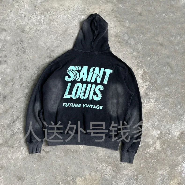 

24ss Washed Black SAINT MICHAEL Hooded Sweatshirts Men Women Graffiti Logo Letter Oversized Hip Hop Saint Louis Hoodies