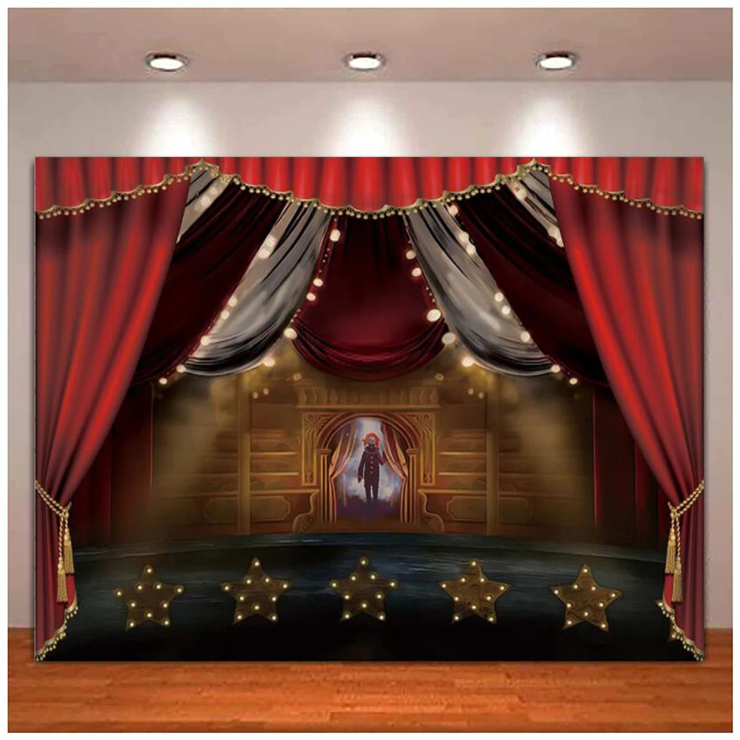 

Horror Circus Photography Backdrop with Table Cover Halloween Clown Hallowmas Party Background Scary Grove Room Decor Banner