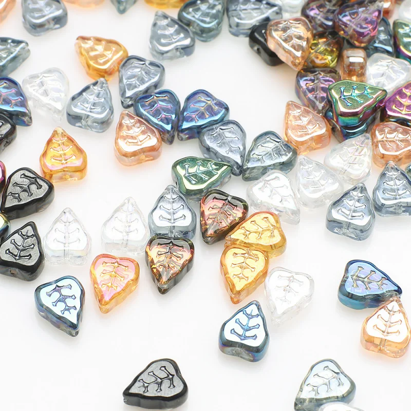 15PCS Small Leaf Middle Hole Pendant Electroplating Color Tiktok Live Broadcast DIY Bracelet Beads Antique Hair Accessories