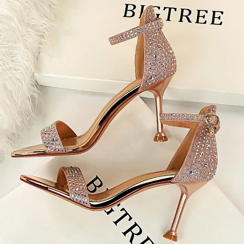 

8.5cm Women's Pumps and Heels Fashion Rhinestone Stiletto High Heels Open Toe Comfort Casual Women's Sandals Sandalias De Mujer