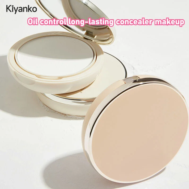 Polvo compacto Beige transparente, Control de aceite y efecto mate, polvo de prensa de larga duración, base de maquillaje líquida de enfoque suave