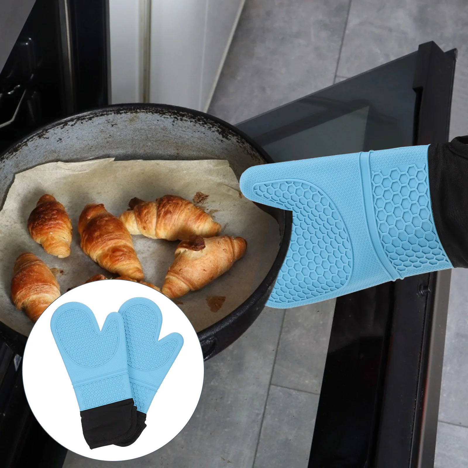 

2pcs Oven Mitts Heat Resistant Cooking Gloves For Baking Microwave Silicone Anti-Slip Practical Oven Gloves