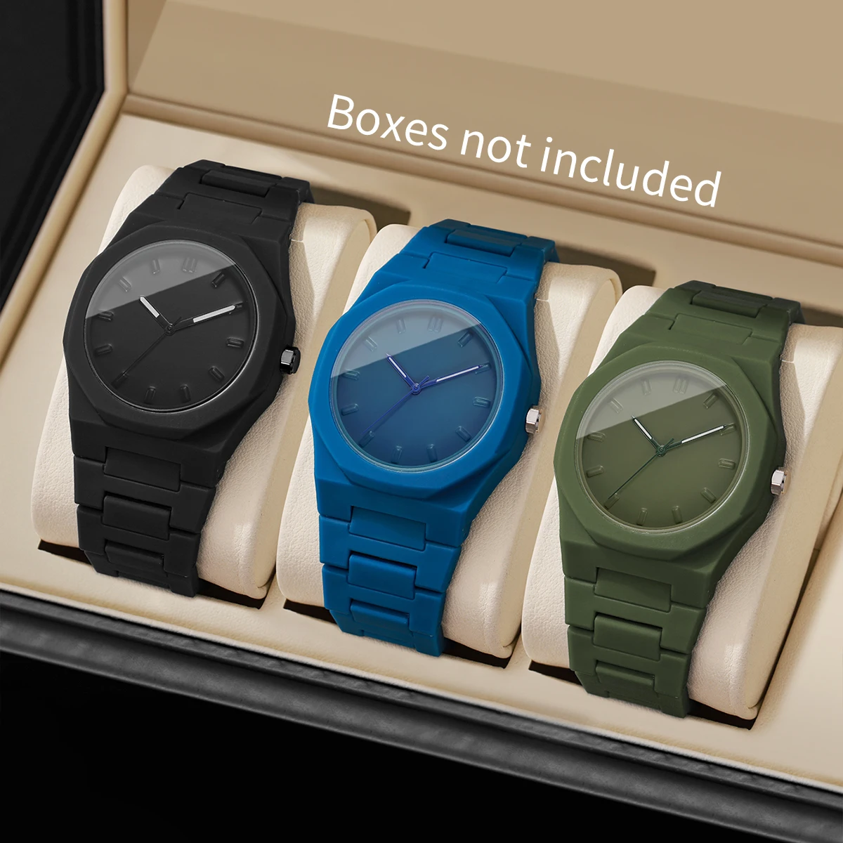 1/3PCS Fashion Plastic Band Men Quartz Wristwatches Set Man Business Simple Dial Watch Reloj Hombre（Without Box）