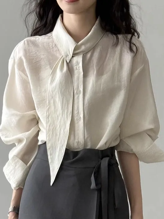 ผ้าพันคอไหมพรมสีขาว รุ่น Ele White Long Sve สำหรับผู้หญิง แฟชั่นฤดูใบไม้ผลิและฤดูใบไม้ร่วง คุณภาพสูง น้ำหนักเบา สไตล์ฝรั่งเศส ทรงหลวม