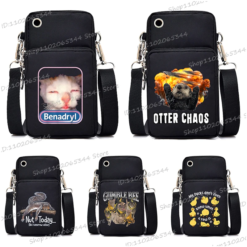 

Meme Animal Print Mini Mobile Phone Bag "Otter Chaos" Fashion Crossbody Bags For Women Men Outdoor Shoulder Bag Handbags