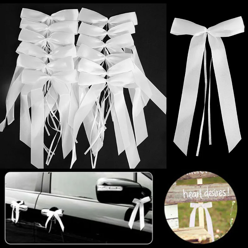 50pcs White Ribbon Bows for Wedding Car Wine Glass Decorations Bridal Shower Birthday Party Chair Bowknots Christmas Gift Wrap