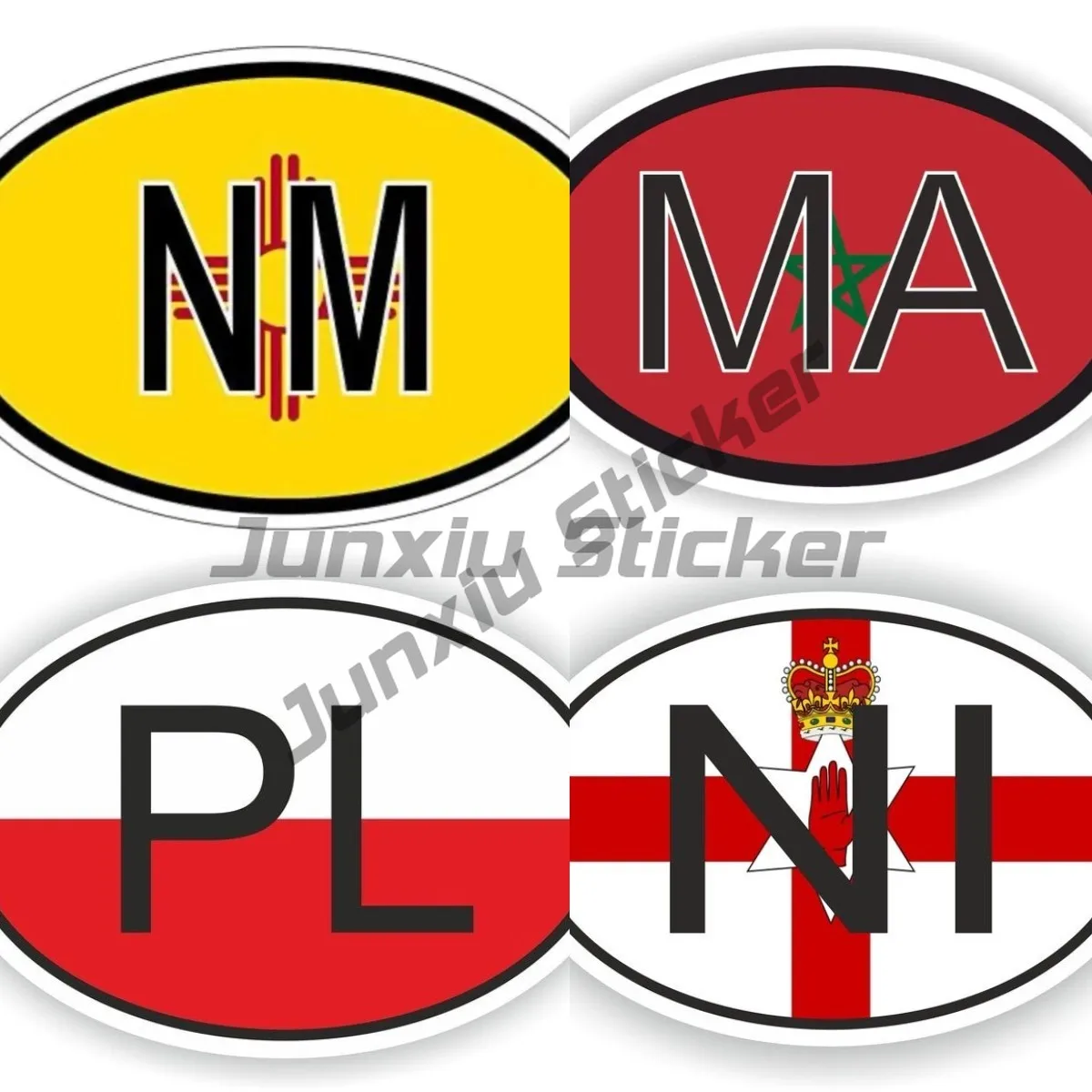 Oval Country Flag Sticker NM MA PL NI Country Code Flag Decor Vinyl Decal