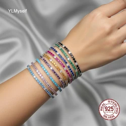 3mm S925 Silver Tennis Bracelet Pave Montana Blue/Aqua./Green/Ruby/Pink/Black/Turquoise/Golden/Purple Cubic Zircon Fine Jewelry