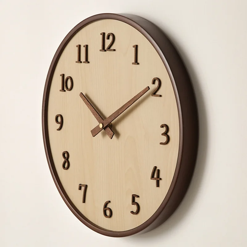 12/14 Inches Walnut-colored Wall Clock. Wooden Clock With Silent Digital 3d Three-dimensional Minimalist Wood Grain Timepiece.