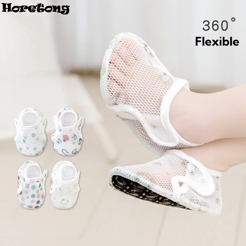

Baby Floor Shoes Summer Thin Velcro Anti Slip Baby Walking Shoes Breathable Large Mesh 360° Bendable Print Comfort First Walkers