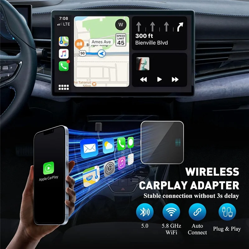 

Wireless Carplay Adapter, Plug And Play Wired To Wireless Carplay Smart Box, Fit For Cars From 2015 & For Iphone IOS 10+-AA80