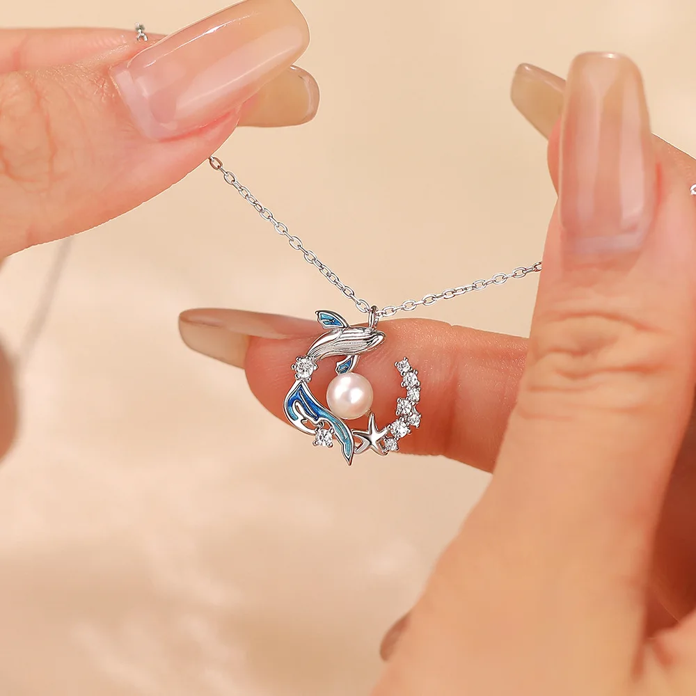 NEW European AAA CZ Ocean Whales Starfish 100% S925 Sterling Silver Necklace Chain For Women Birthday Party Gift Jewelry