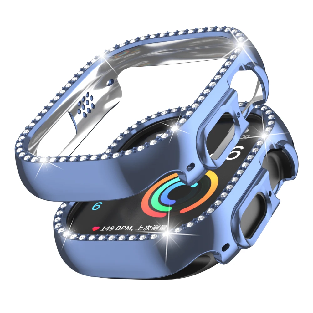 Мигающий бриллиант + чехол для часов Apple Watch, 49 мм, зеркальный бриллиантовый крутой бампер + экран Iwatch серии 8, ультра аксессуары