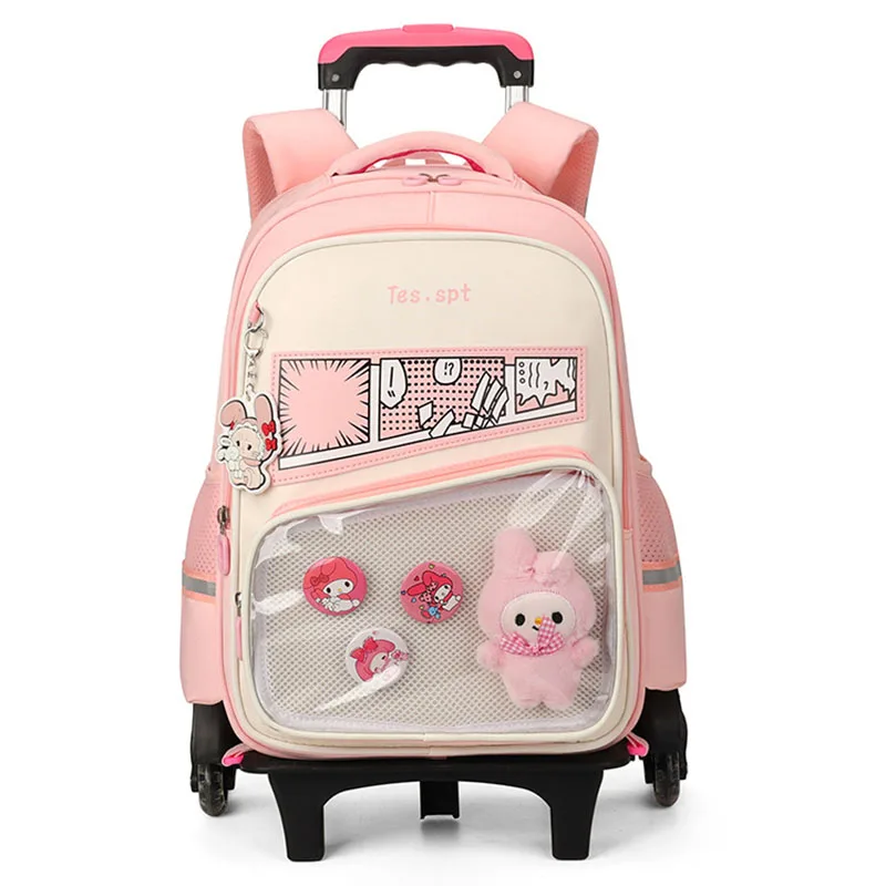 2025 New Comic Backpack with Wheels Mochilas Escolares Infantil Back to School Bags for Girls Student Schoolbag Trolley Bagpack