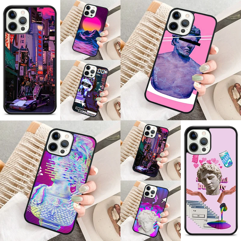 Vaporwave Glitch Phone Case For iPhone 16 15 14 11 12 13 mini Pro  XR XS MAX Plus coque Cover Shell