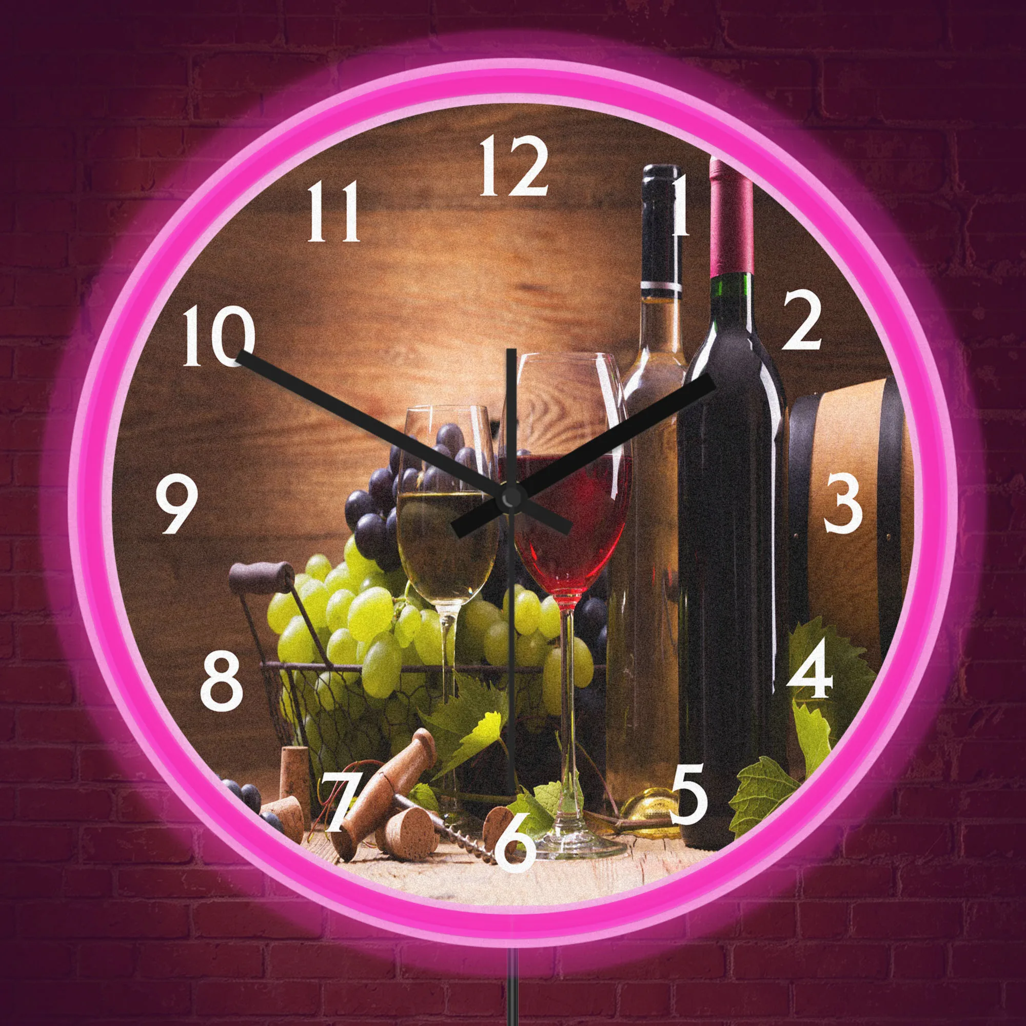 Vintage Wine Bottle Red Wine Grape LED Neon Night Light Wall Clock for Home Bar Kitchen Dinning Room Tavern Illuminated Sign