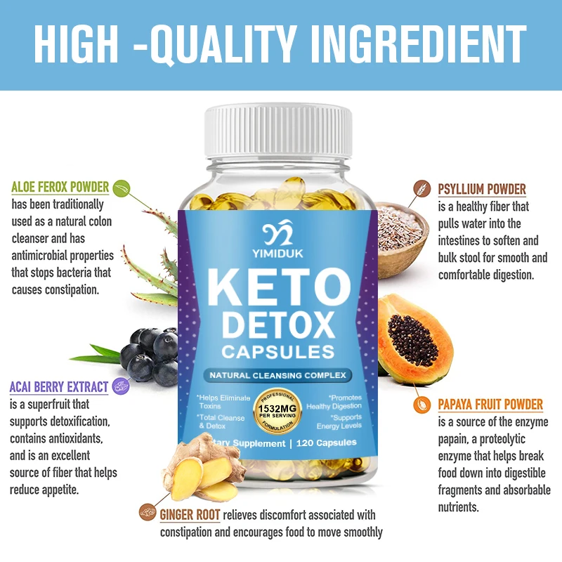 Keto Detox Capsule Fat Burner Energy & Focus Weight Management Helps Metabolism Ketone Support Slimming Tool for Men & Women