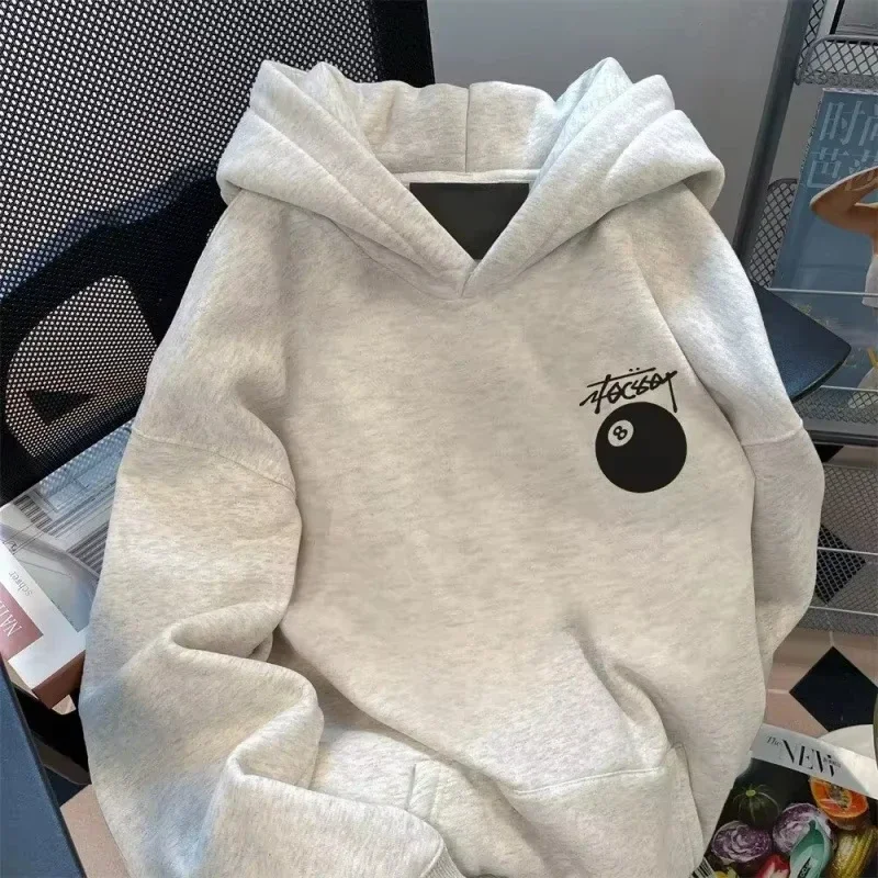 فضفاض النمط الأمريكي الثقيلة الأسود 8 البلياردو طباعة هوديي البلوز للرجال والنساء الأزواج ربيع الخريف الشتاء ملابس خارجية