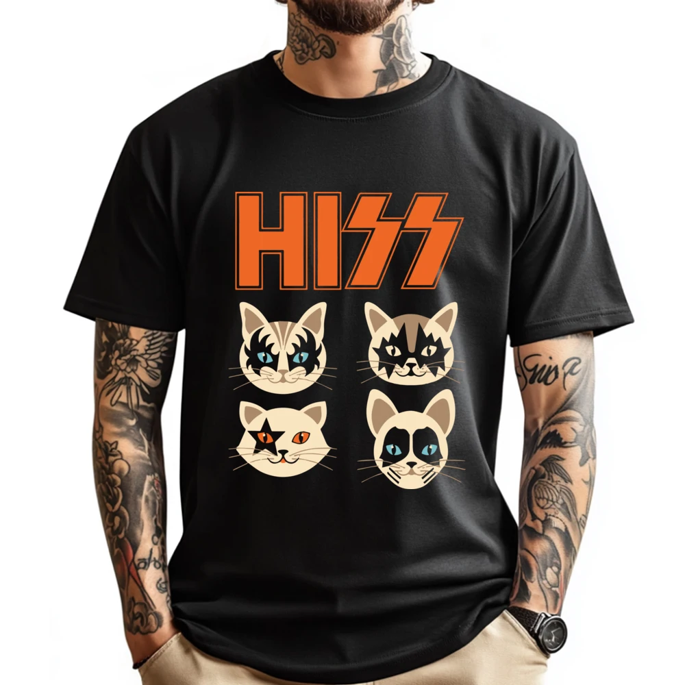 

Hiss Funny Cats Kittens Rockin Designer T Shirt Men Men Clothing Valentine's Day T-shirts for Men