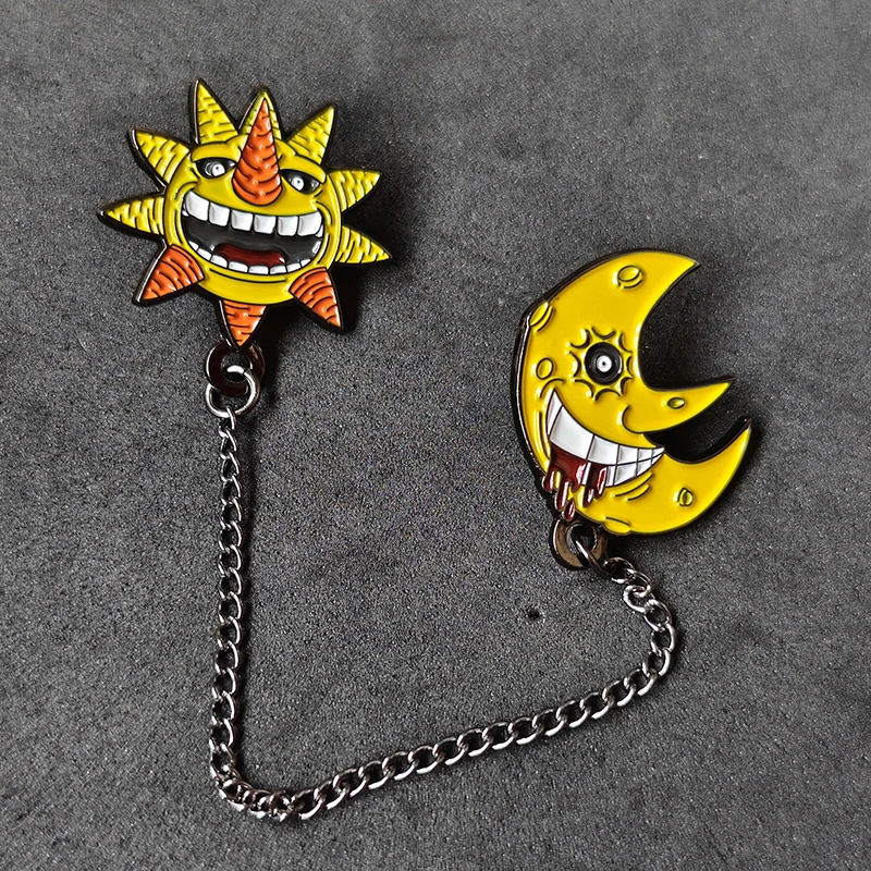 Sun and Moon Brooch Set, Magical and Passionate Anime-inspired Badge Shirt Collar Decorative Pin