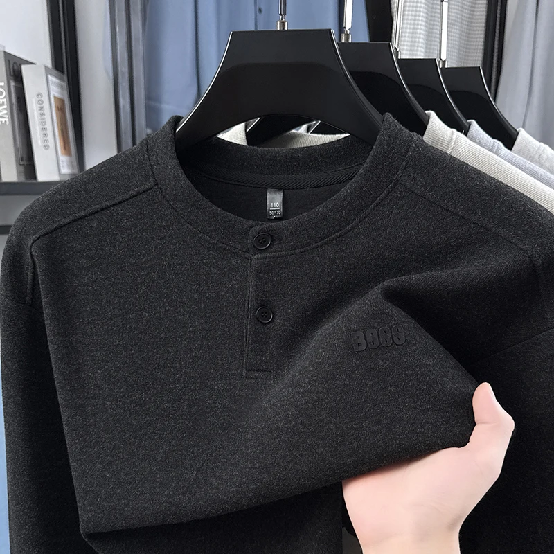 Men Raglan Sleeve Henley Shirt Long Sleeve Pullover Waffle Knit Letter Logo Soft Comfortable Casual Business Autumn Winter Basic