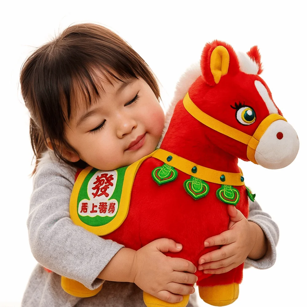 

Chinese Style Horse Mascot Stuffed Animal PP Cotton Soft Plush Horse Plush Doll Fluffy Collection Chinese Stuffed Horse Doll