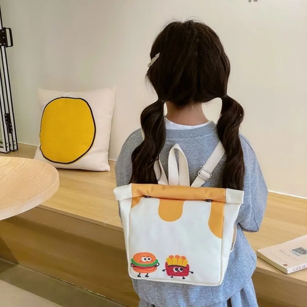 Hamburger Burger Pattern Backpack Canvas Adjustable Strap Double Shoulder Bag Cute Large Capacity Kids School Bag Students