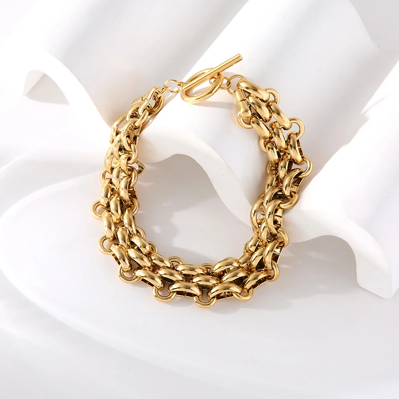 EILIECK 316L Edelstahl 18K vergoldete kubanische Kette Statement-Halskette Armband-Set Charm Mode Damen Wasserdichter Schmuck – Detail 11