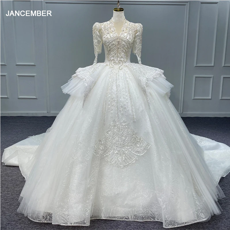 

Exquisite Superfine Wedding Gown For Bride 2024 Organza With Embroidery Wedding Dress Beading Full Sleeves Backless Robe Mariage