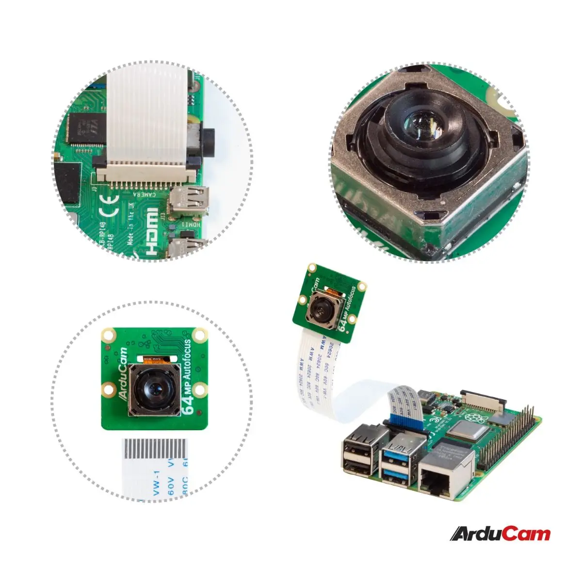 Módulo de câmera com foco automático Arducam 64MP para Raspberry Pi