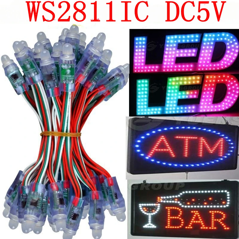 

50pcs WS2811 2811 IC RGB Full Color 12mm Pixels Digital Addressable 5V 12V Dream Color LED Pixels Module IP68 Waterproof Light