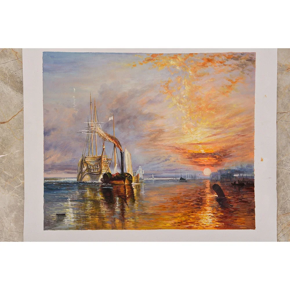 Famous Colorful Decor Art Custom Seascape Boat Scenery Handmade Sunset Oil Paintings on Canvas