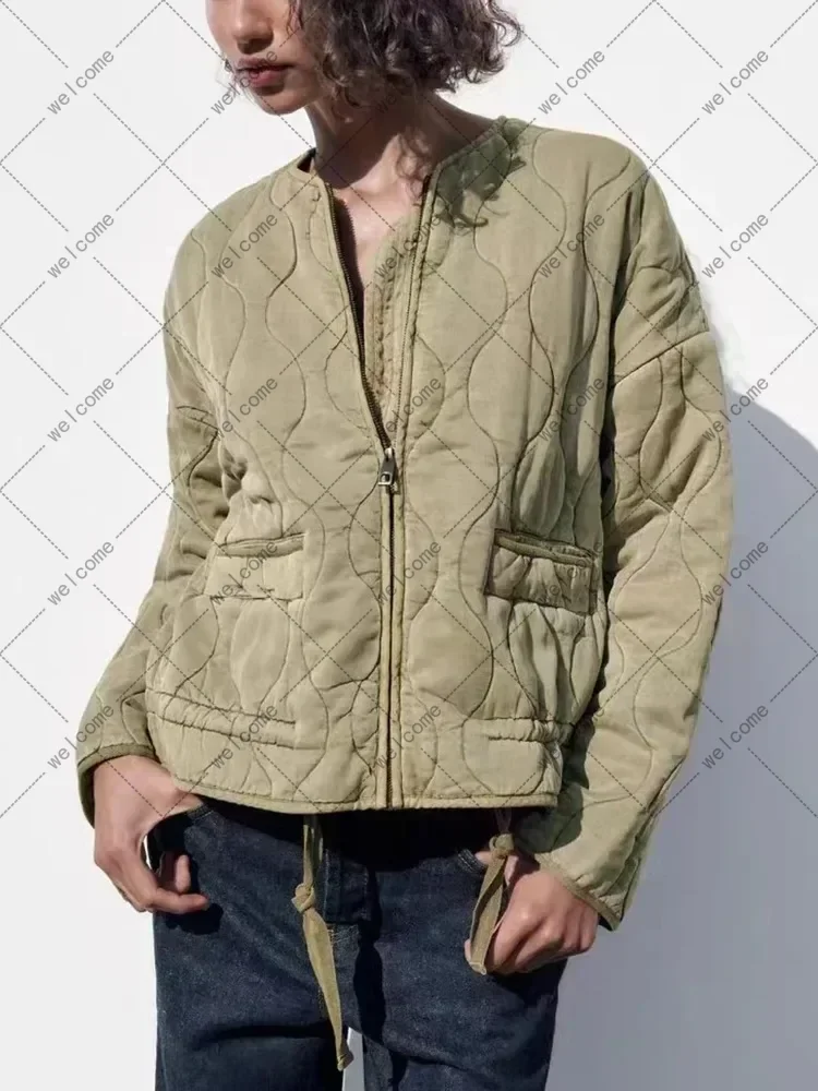 Chaqueta cálida con cremallera para mujer, Abrigo acolchado de manga larga con cuello redondo, Tops de moda, Color sólido, otoño e invierno, nuevo