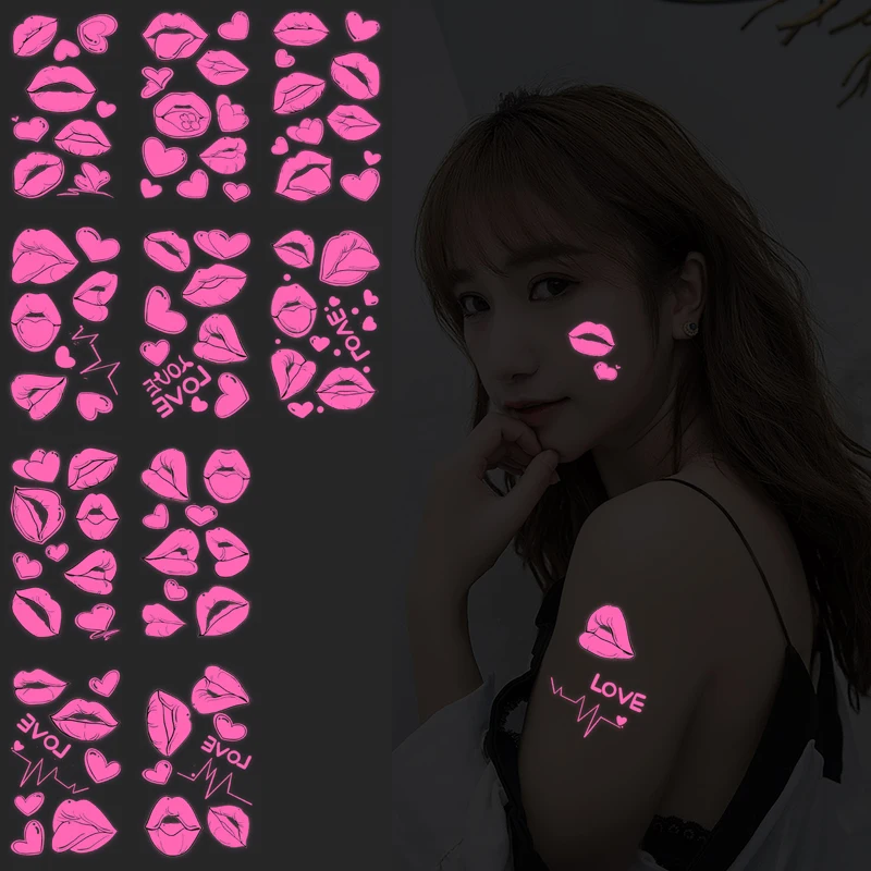 Fluorescent Face Tattoo Love Heart Skin False Stickers Glow In The Dark Festival Party Body Sticker for Arm Leg Face